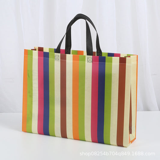 Fashion Multicolor Stripe Coated Waterproof Non-Woven Shopping Bag