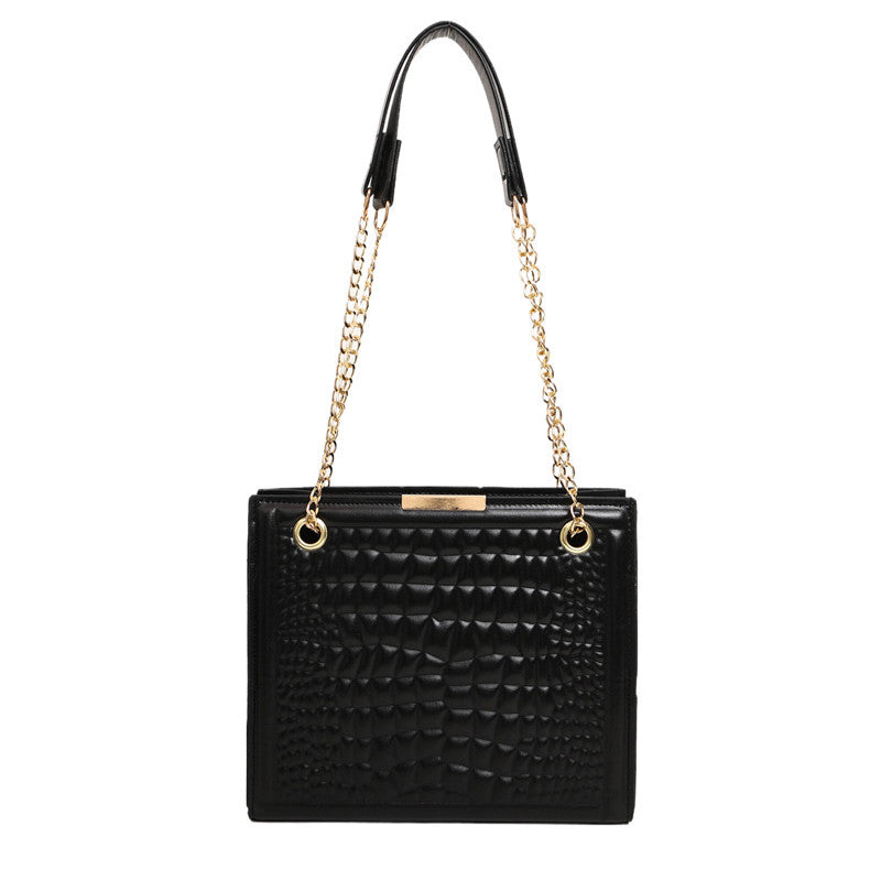 Fashion Solid Color Crocodile Print Large Capacity Shoulder Bag