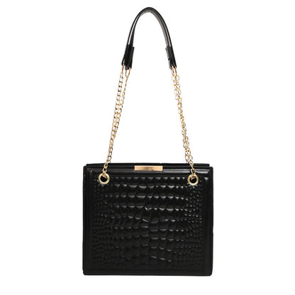 Fashion Solid Color Crocodile Print Large Capacity Shoulder Bag