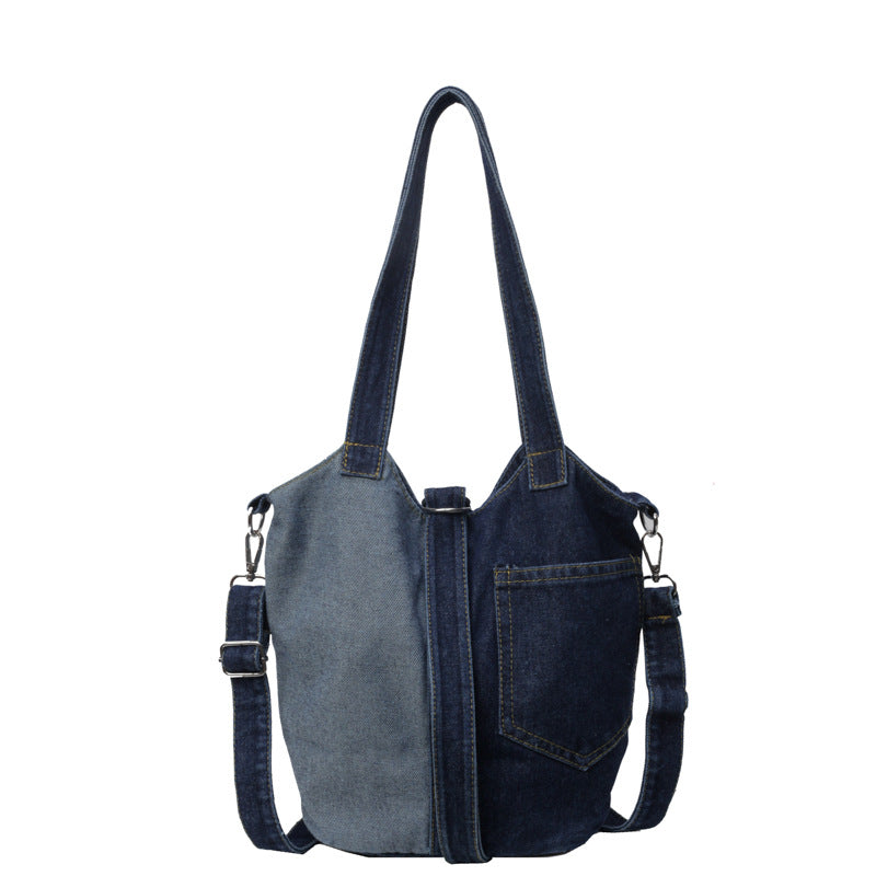 Sacs à main seau en denim de grande capacité avec coutures contrastées 