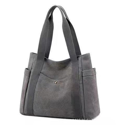 Women Casual Solid Color Large Capacity Clutch One Shoulder Tote Canvas Bag