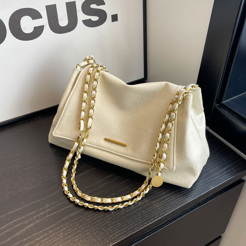 Sac à bandoulière rétro à chaîne pour femme, grande capacité, automne et hiver 