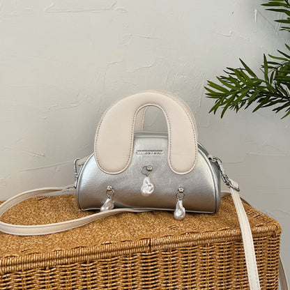 Women Fashion Contrast Color Pendant Saddle Handbag