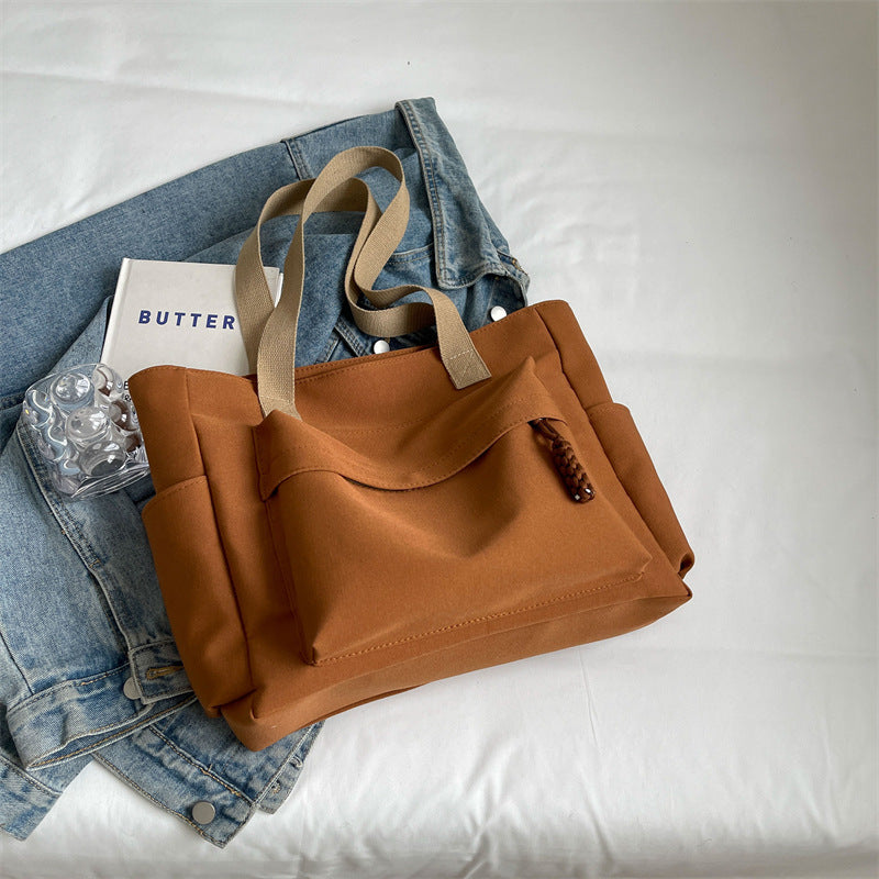Women Casual Solid Color Large Capacity Multi-Pocket Canvas Tote Bag