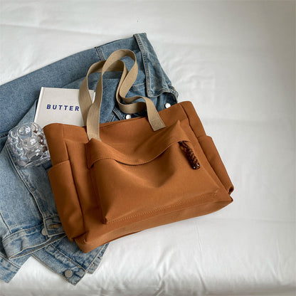 Women Casual Solid Color Large Capacity Multi-Pocket Canvas Tote Bag