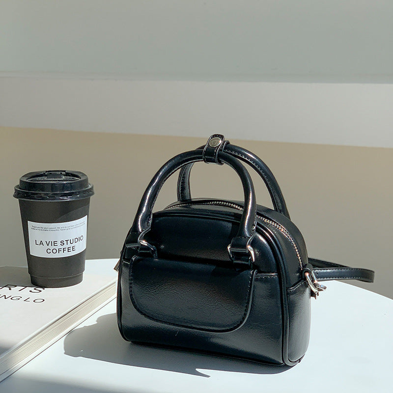 Women Fashion Boston PU Zip Flap Handle Shoulder Bag