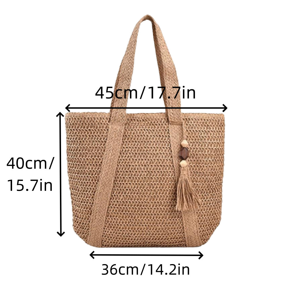 Summer Women Leisure Vacation Beach Grass Woven Tassel Pendant Tote Bag
