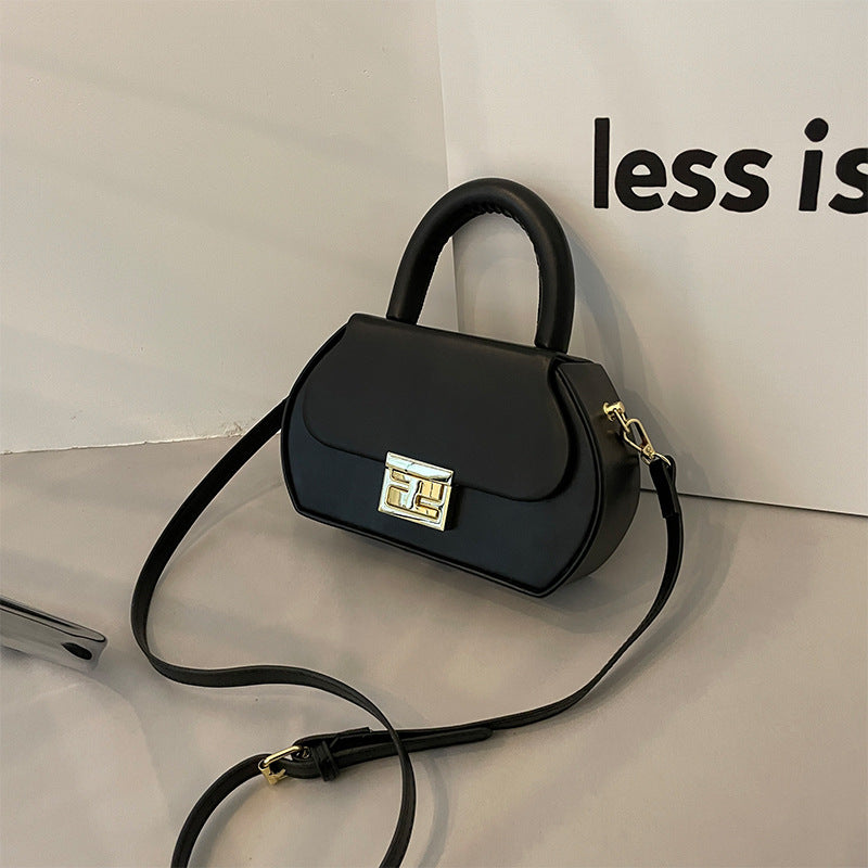 Women Fashionable Solid Color Flap Lock Shaped Handle Crossbody Bag