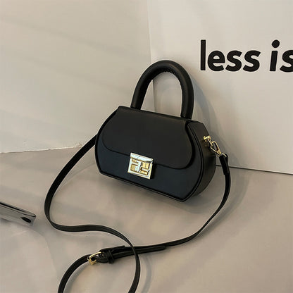 Women Fashionable Solid Color Flap Lock Shaped Handle Crossbody Bag