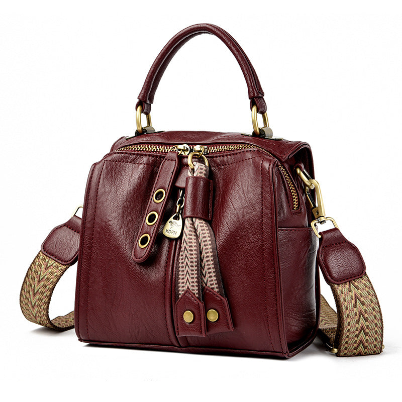 Women Fashion Casual Retro Solid Color Handbag
