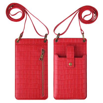 Women Fashion Multifunctional Crossbody Vertical Retro Mini One Shoulder Crocodile Pattern Coin Purse