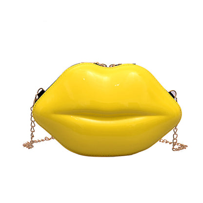 Women'S Fashion Personality Lips Patent Leather Chain One Shoulder Bag