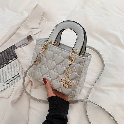 Women Fashion Heart Diamond Square PU Handle Crossbody Bag