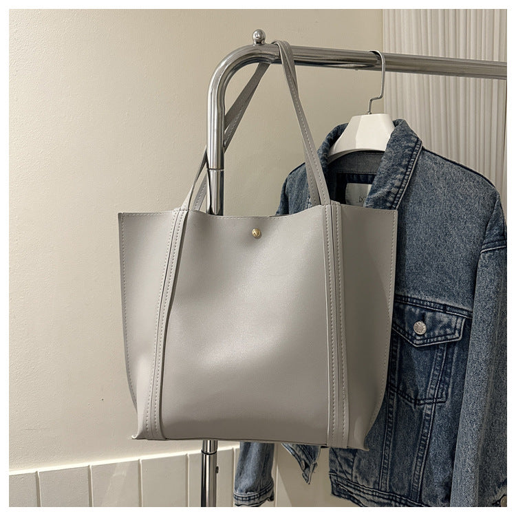 Women Fashionable Solid Color Large Capacity PU Tote Bag
