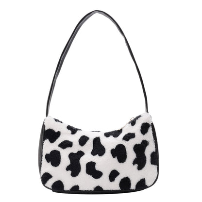 Women Fashion Chic Zebra Cow Pattern Plush Underarm Bag