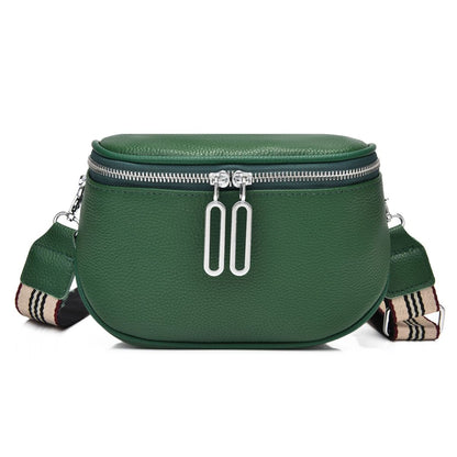 Women Fashion Casual PU Zipper Wide Strap Crossbody Bag