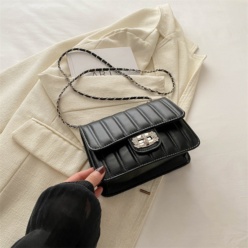 Sac à bandoulière carré plissé à chaîne pour femme, décontracté, couleur unie 