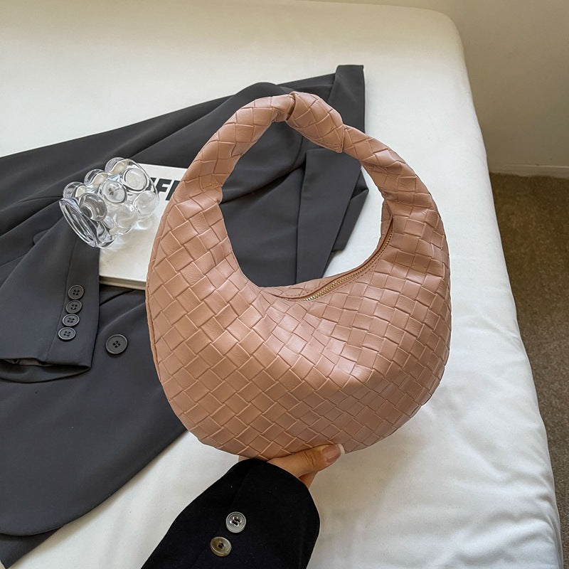Women Fashion Casual Solid Color Woven Dumpling Handbag