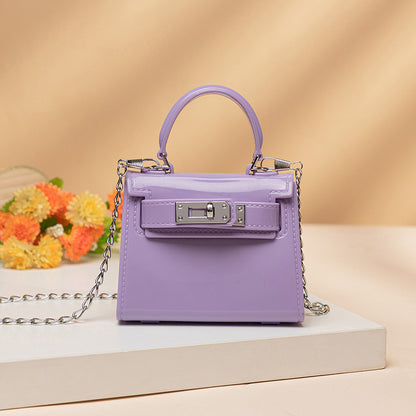 Women Fashion Candy Color Lock Square Chain Mini Crossbody Bag