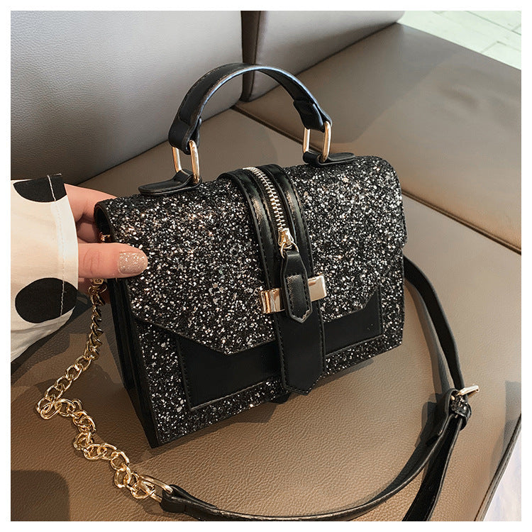 Women Chic Sequin Design Crossbody Handle Square Bag