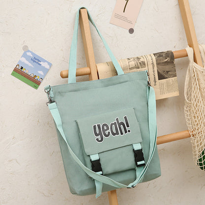 Student Campus Large-Capacity Square Canvas Shoulder Tote Bag Letter Shopping Bag