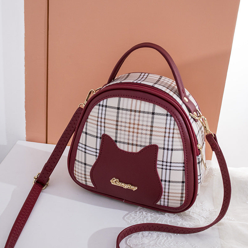 Sac à bandoulière à fermeture éclair et motif chat pour femme 
