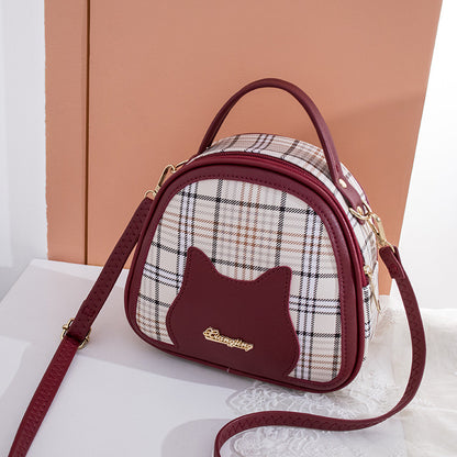 Sac à bandoulière à fermeture éclair et motif chat pour femme 