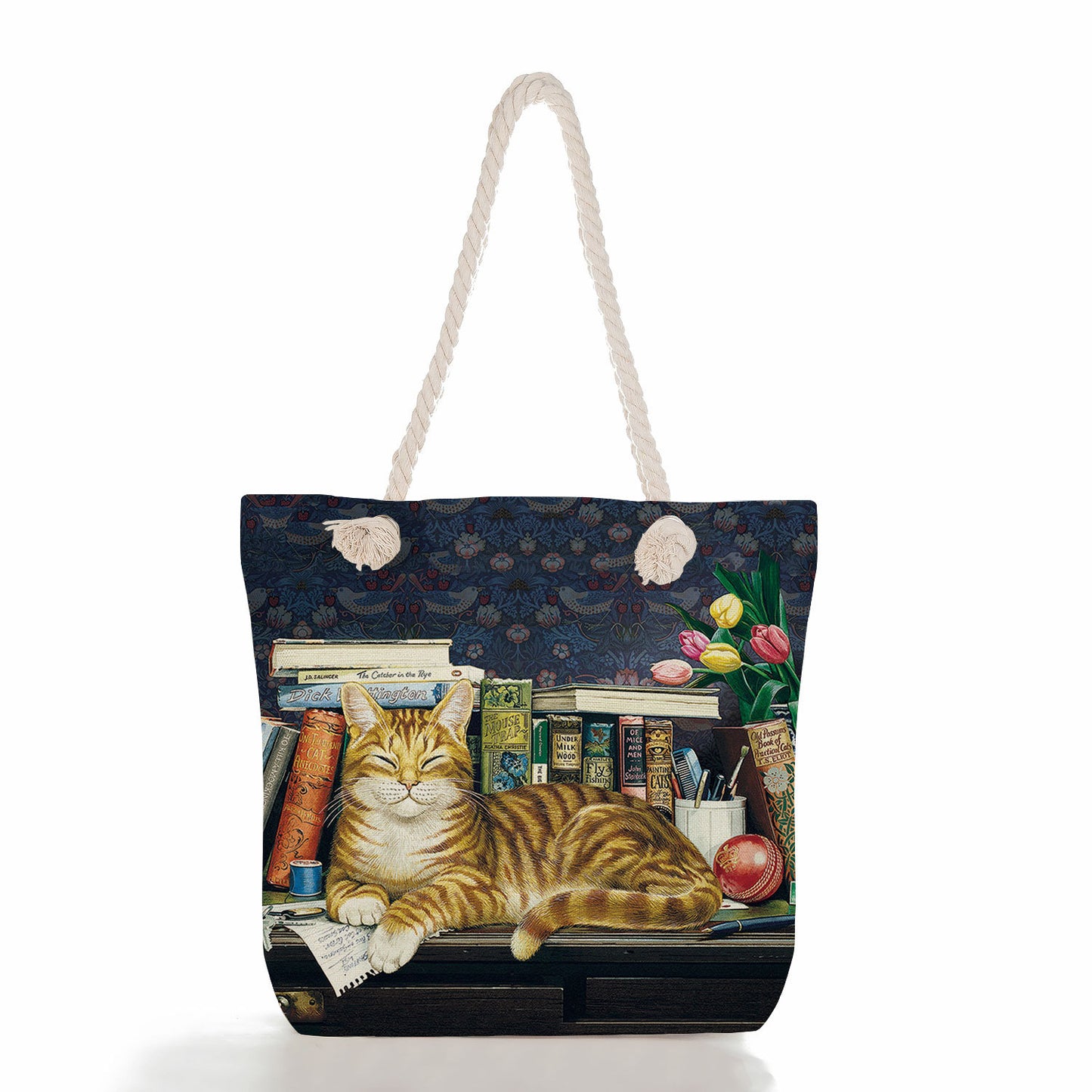 Women'S Cute Cat Print Thick Rope Travel Shopping Bag