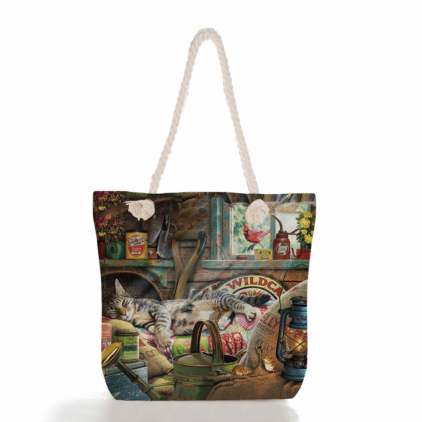 Women'S Cute Cat Print Thick Rope Travel Shopping Bag