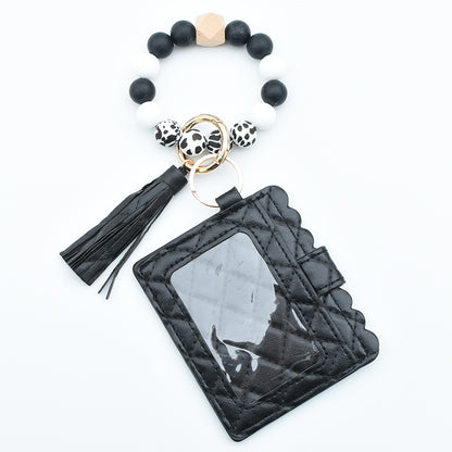 Women Fashion Beaded Pu Tassel Coin Purse