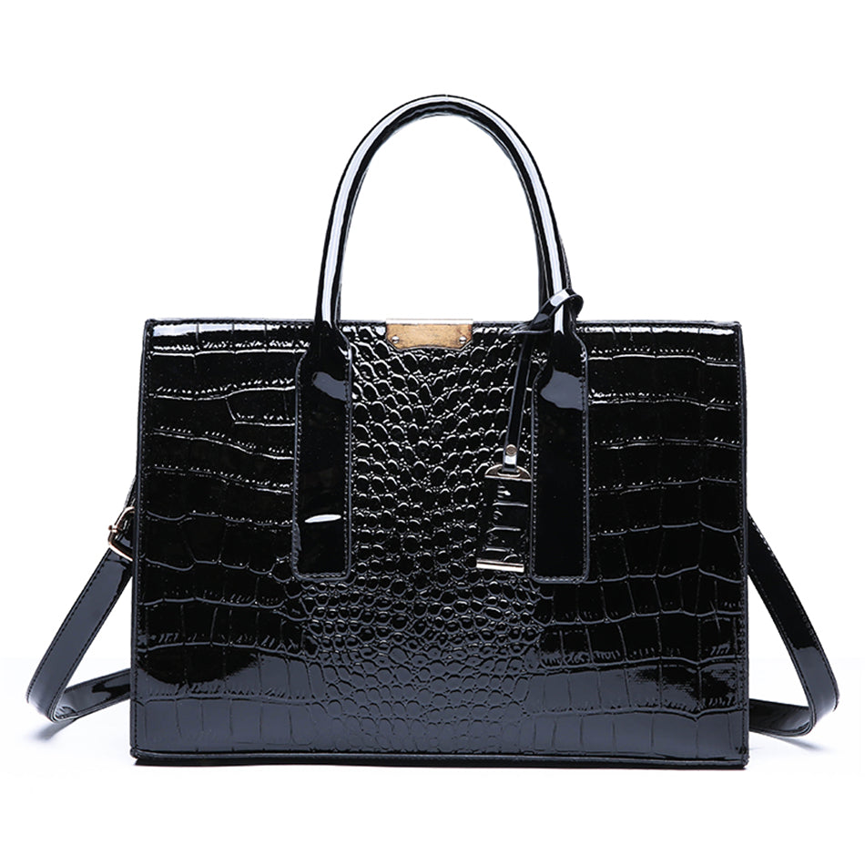 Women Vintage Zipper Design Crocodile Pattern Large Capacity PU Handle Bag