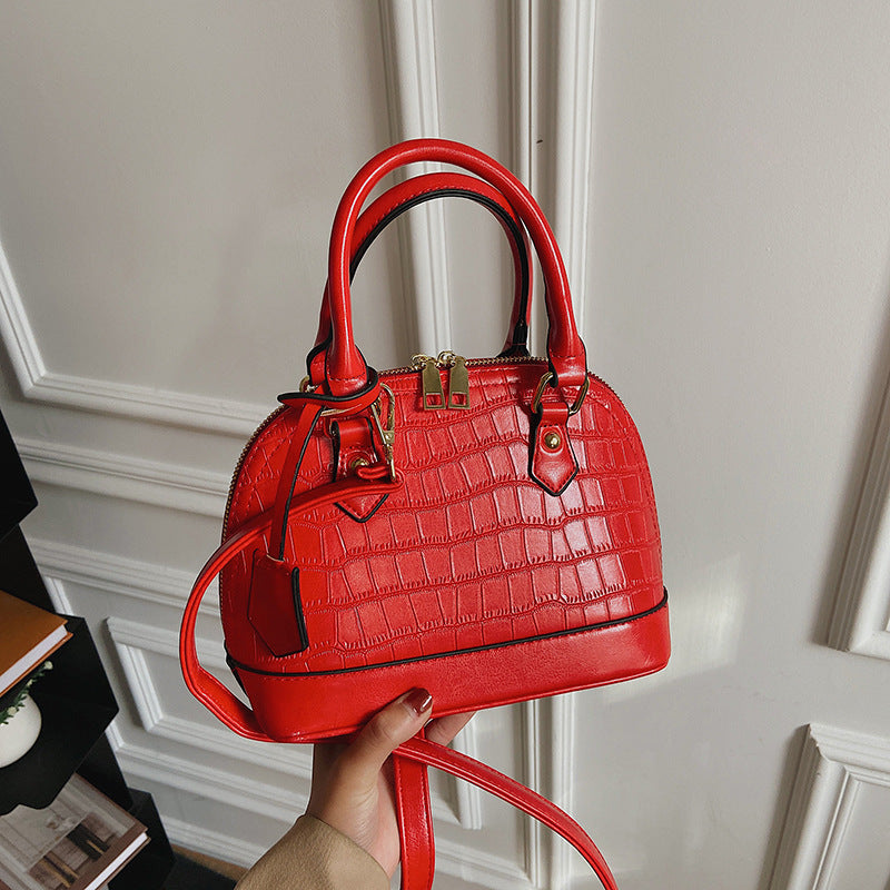 Women Fashion Zipper Design Crocodile Pattern PU Shell Shape Crossbody Bag