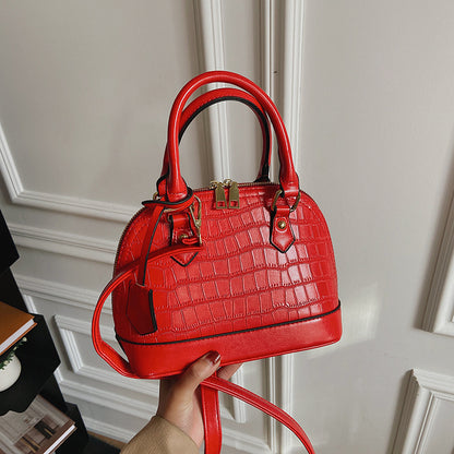 Women Fashion Zipper Design Crocodile Pattern PU Shell Shape Crossbody Bag