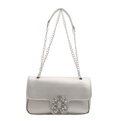 Sac à bandoulière carré élégant et tendance avec boucle en strass de couleur unie 