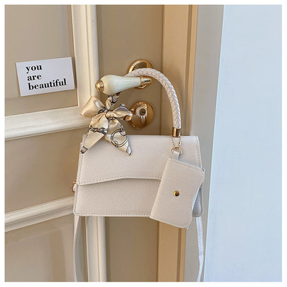 Women Fashion Solid Color Flap Scarf Coin Purse Pendant Square Handle Crossbody Bag