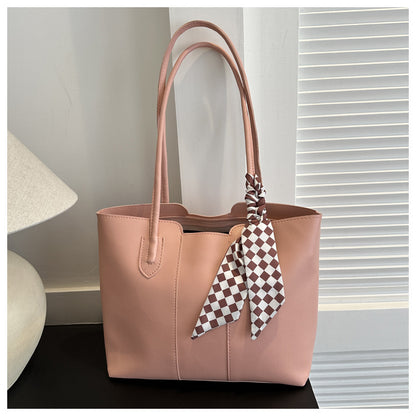 Women Summer Fashion Silk Scarf Decorative Large Capacity PU Tote Bag