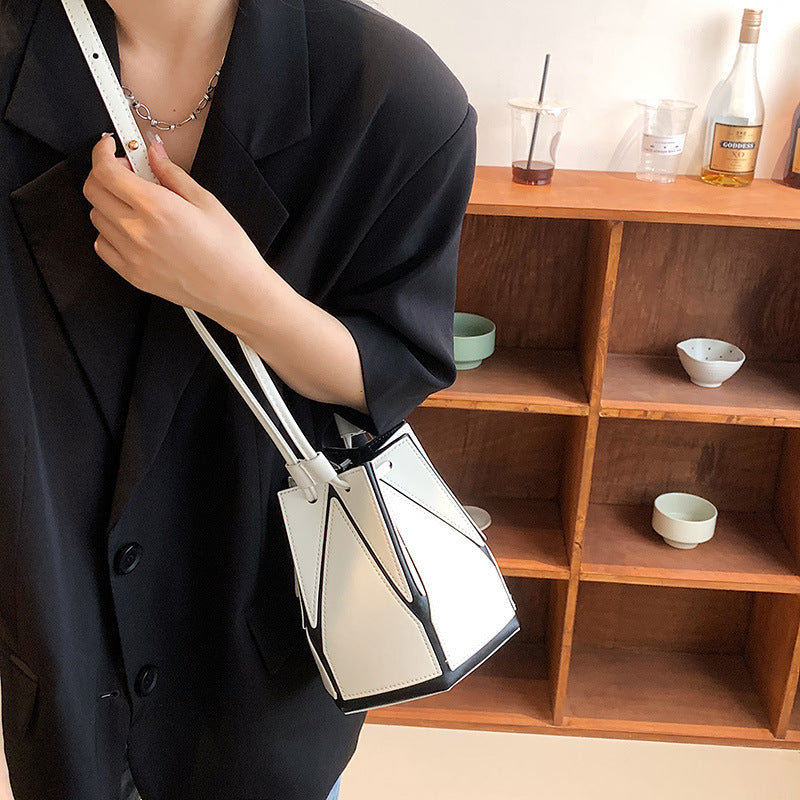 Women Fashion Car Stitching Color Contrast Stitching Bucket Handbag