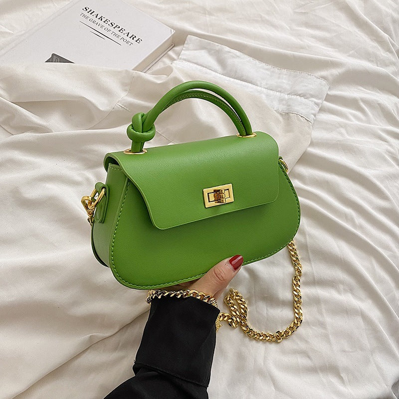 Women Fashion Solid Color Clap Lock Chain Crossbody Bag