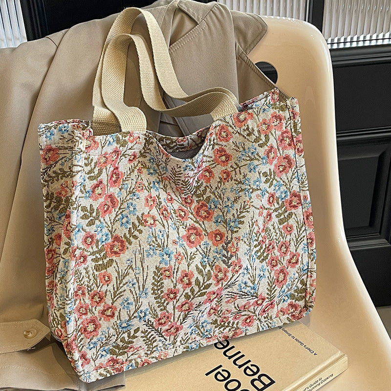 Women Fashion Casual Floral Printed Large Capacity Canvas Tote Bag