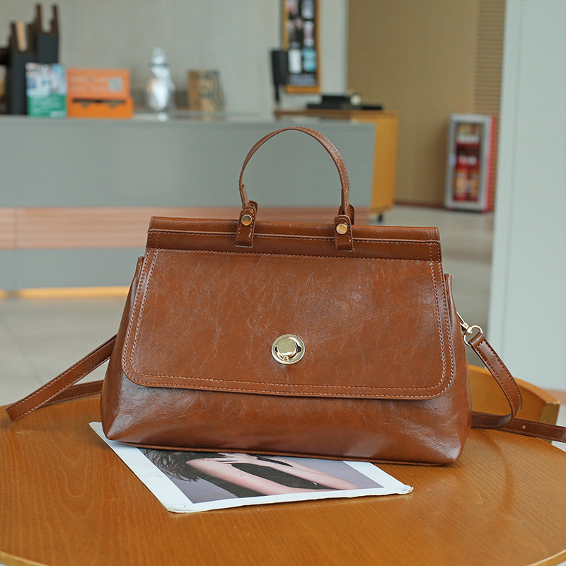 Sac à main rétro simple et solide pour femme, grande capacité, avec poignée en PU 