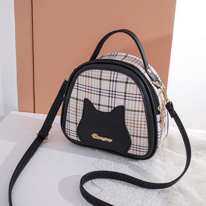 Sac à bandoulière à fermeture éclair et motif chat pour femme 