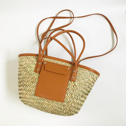 Sac à bandoulière en paille ouvert pour femme, style décontracté et pastoral
