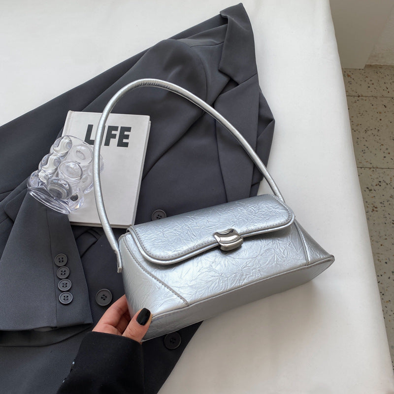 Sac à bandoulière carré simple et uni en PU pour femme, avec bouton magnétique et rabat 