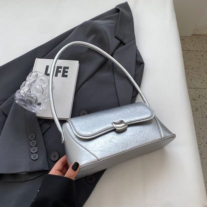 Sac à bandoulière carré simple et uni en PU pour femme, avec bouton magnétique et rabat 