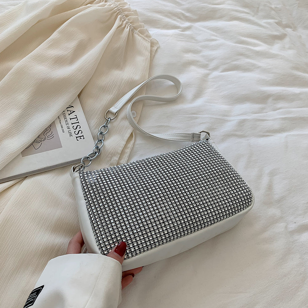 Sac à main tendance pour femme avec fermeture éclair et strass 