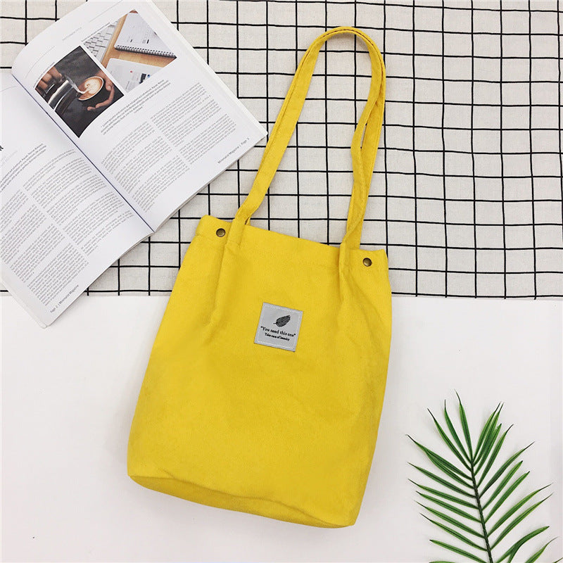 Women Casual Basic Solid Color Large Capacity Corduroy Tote Bag