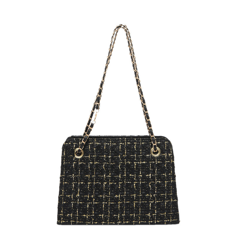 Fashionable Woven Contrast Large-Capacity Shoulder Tote Bag