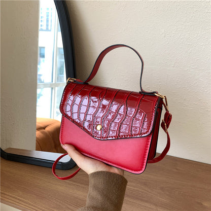 Women Fashion Solid Color Stone Pattern Flap Square Crossbody Bag