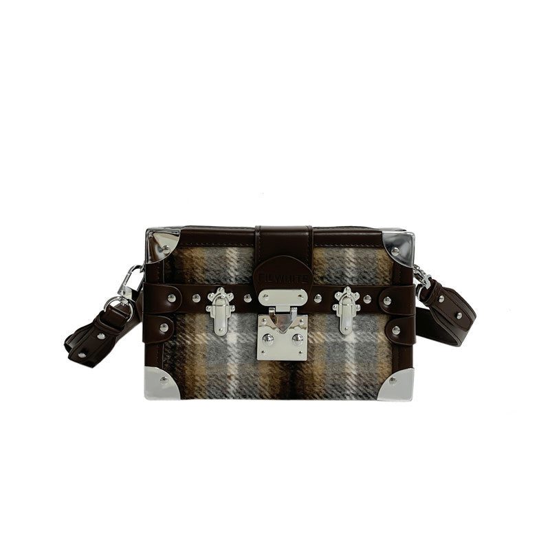 Sac messager à bandoulière en forme de boîte à carreaux pour femme 