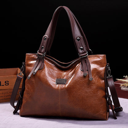 Women Fashion Retro Large Capacity PU Handle Bag